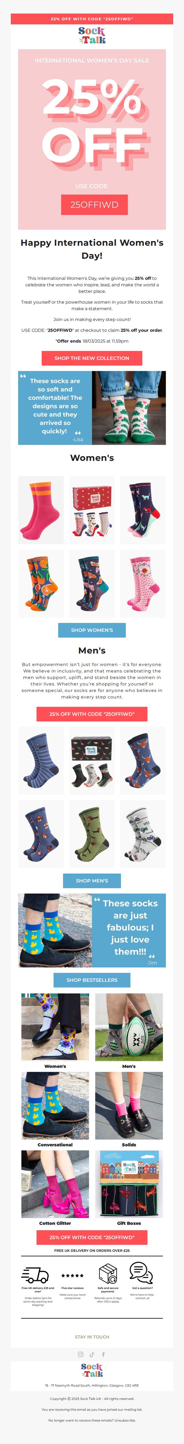 10. Sock Talk: 25% off for International Women's Day!