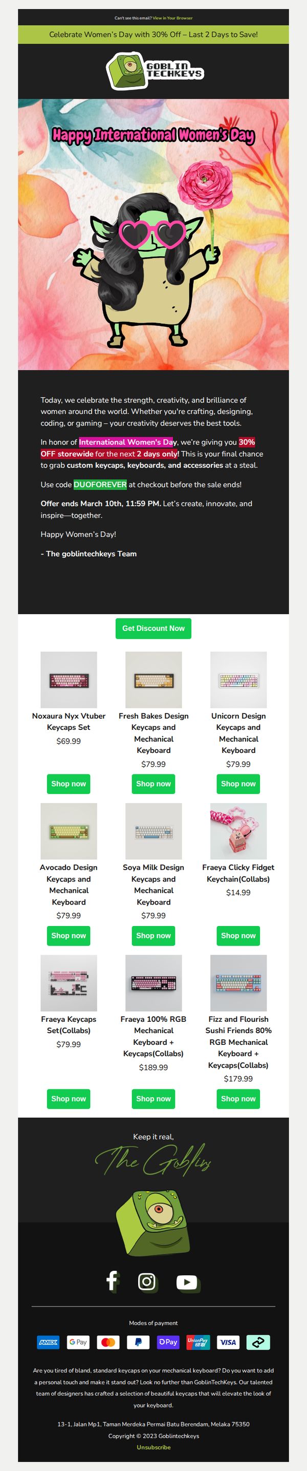 7. Goblintechkeys: Celebrate Women’s Day with 30% Off