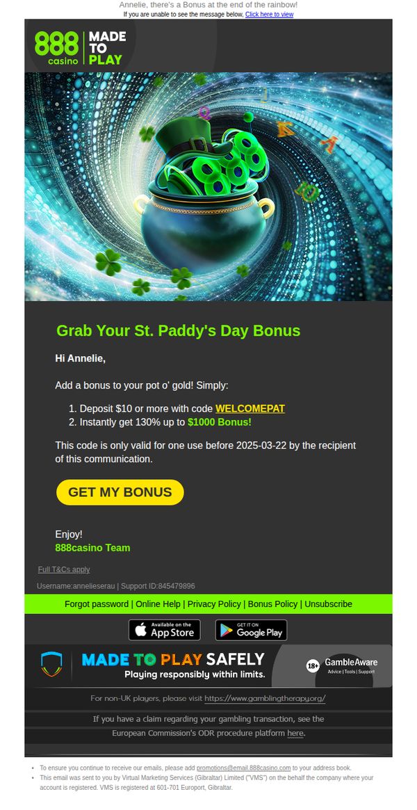 7. Shamrock the Reels with up to $1000 Bonus