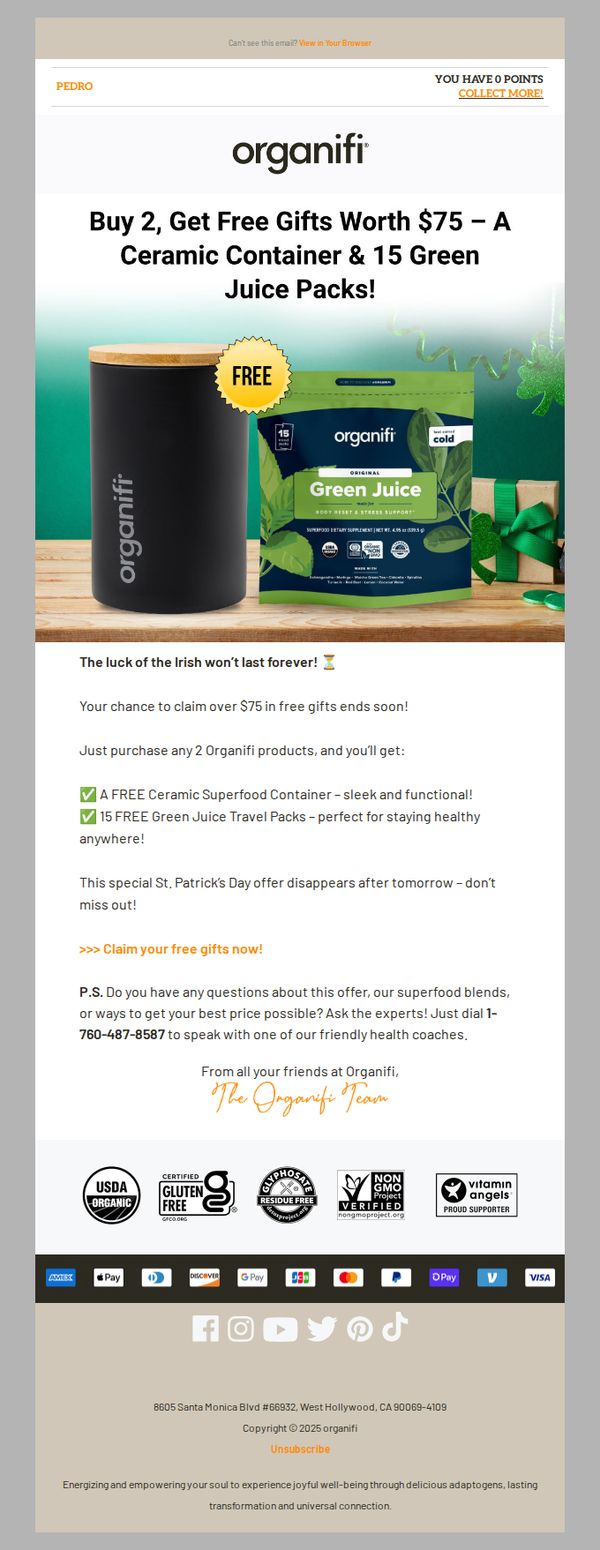 8. Organifi: 🟩 Time’s Running Out! Grab Your Free Gifts Now!
