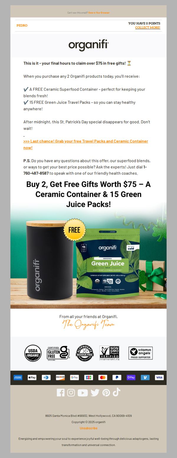 9. Organifi: Last Chance! Free Gifts Disappear at Midnight!