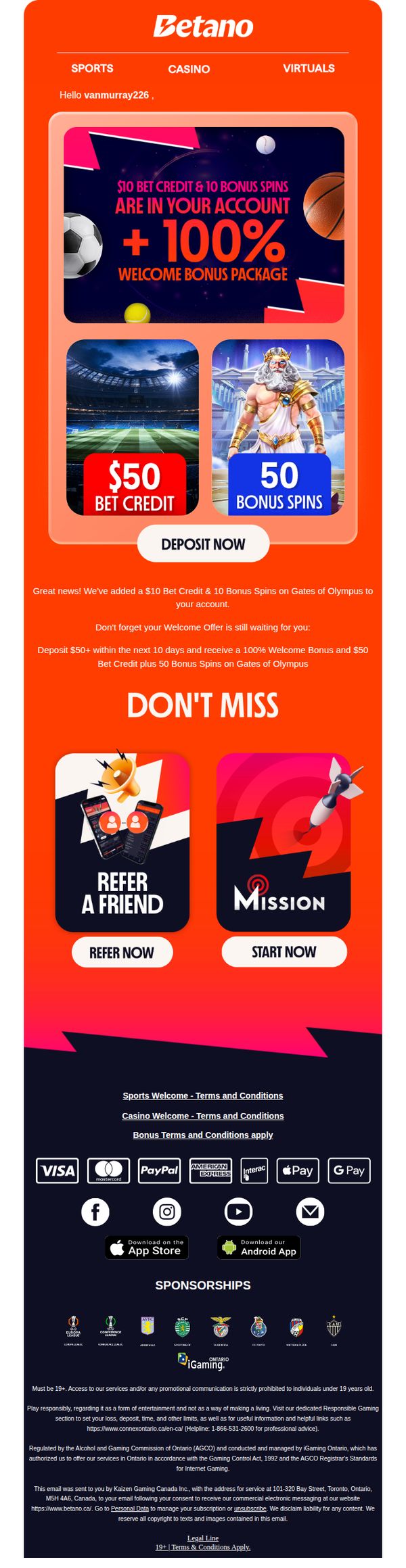 6. 💥vanmurray226, 100% Welcome Bonus + $10 Bet Credit + 10 Bonus Spins are in your account