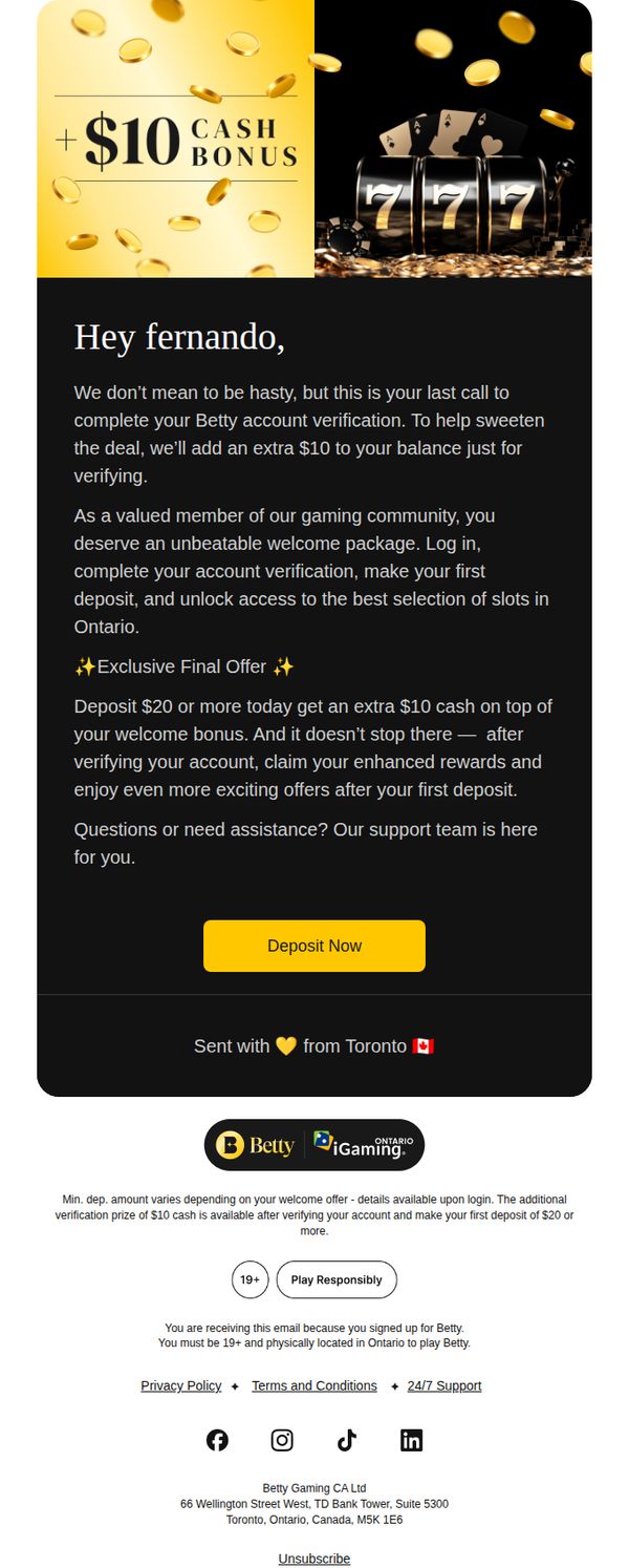 7. Betty : fernando, Final Offer: Verify Your Account, Get $10! ✅