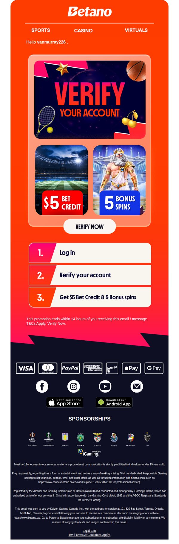 10. Finish verifying your Betano account for rewards!