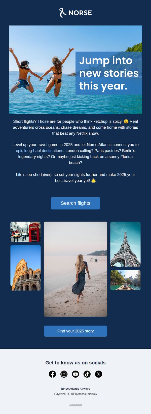 10. Norse Atlantic Airways - FR : Life's too short (haul)! Make 2025 epic 🌍