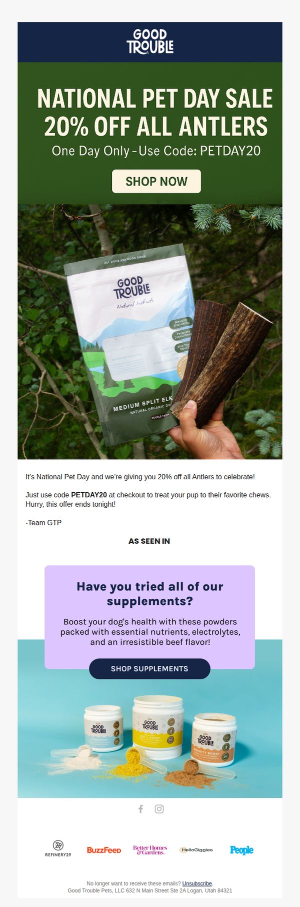 6. Today Only: 20% Off Antlers for National Pet Day