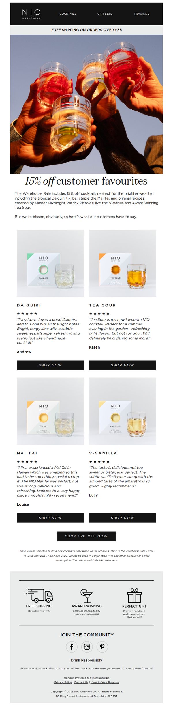6. 15% OFF our best rated cocktails