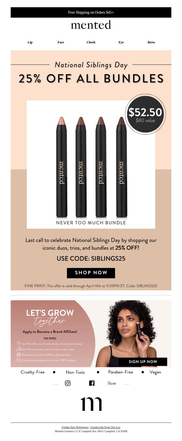 8. Mented Cosmetics: National Siblings Day Sale Ending Now!