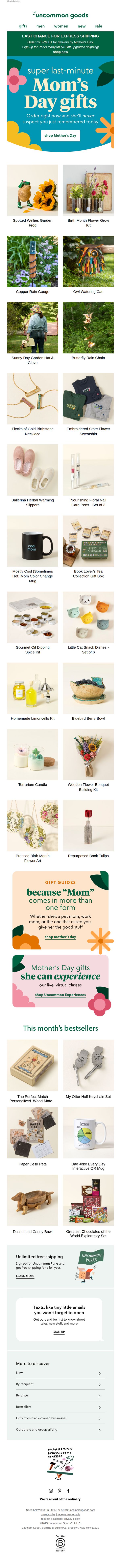 7. uncommon goods: You're down to the wire on Mother's Day