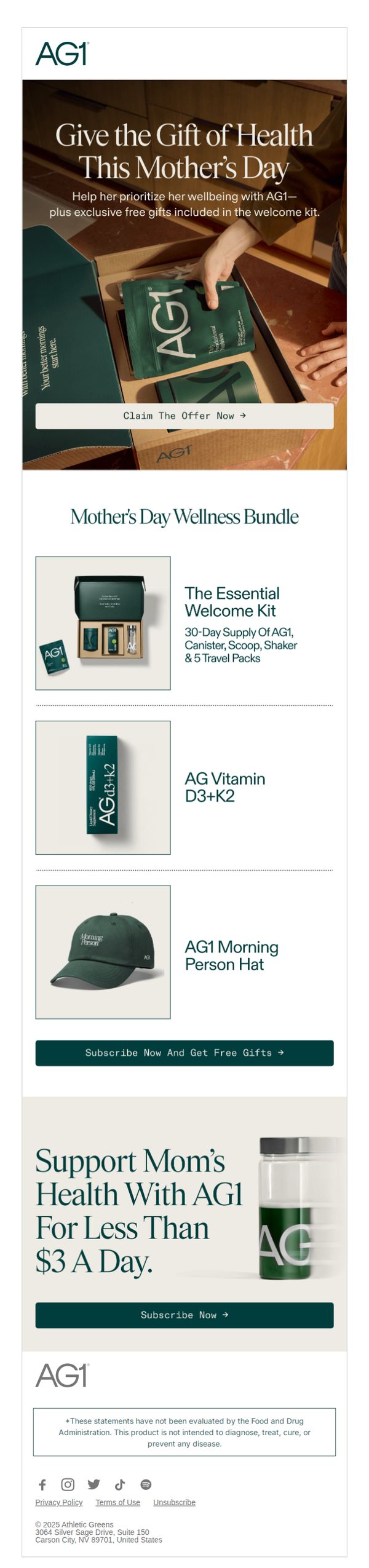6. Athletic Greens AG1: Mother's Day Offer Ends Soon