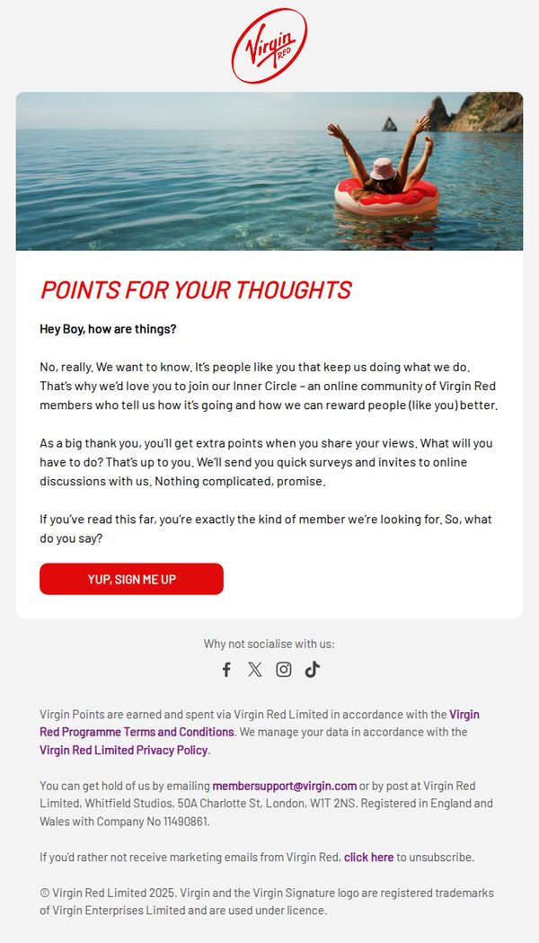 9. Virgin Atlantic: Points for your thoughts, Boy?