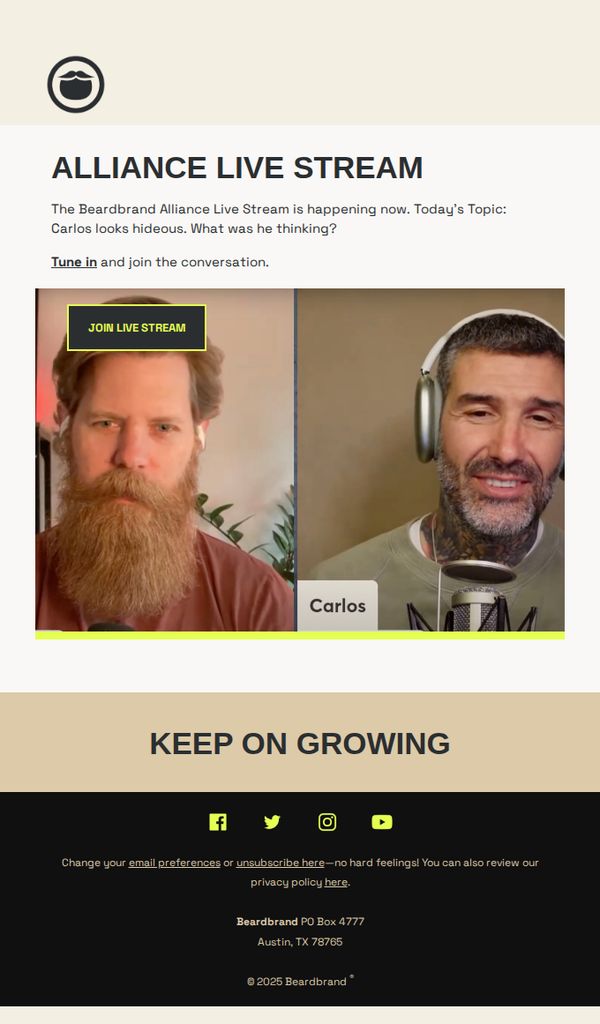 7. The Beardbrand Alliance Live Stream is Happening Now