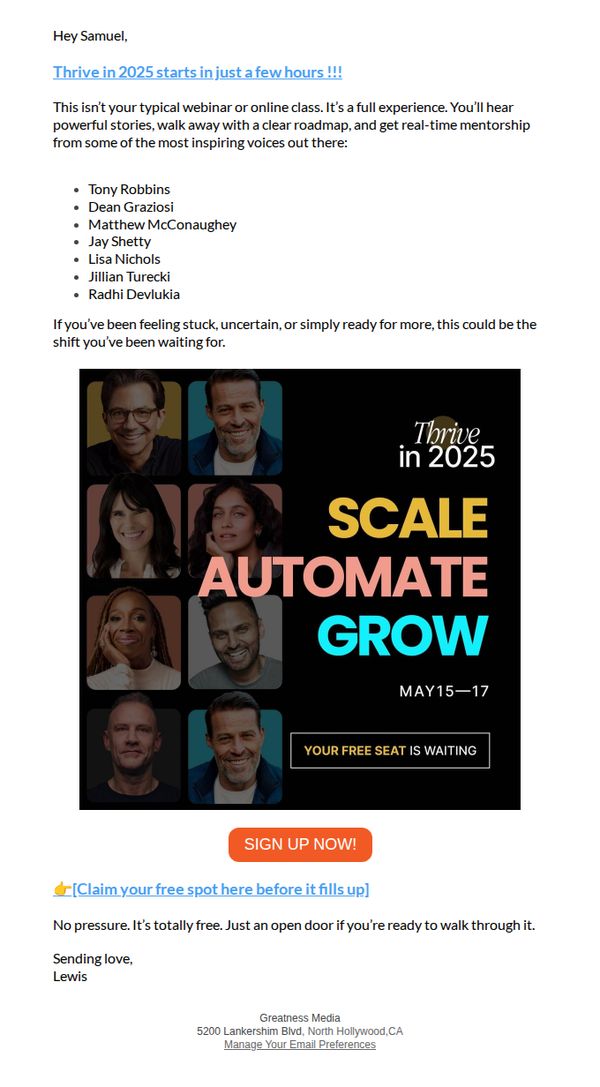 7. Lewis Howes: 🚀 Get Ready Samuel! Thrive in 2025 Starts Soon!