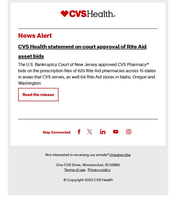 7. News alert: CVS Health statement on court approval of Rite Aid asset bids