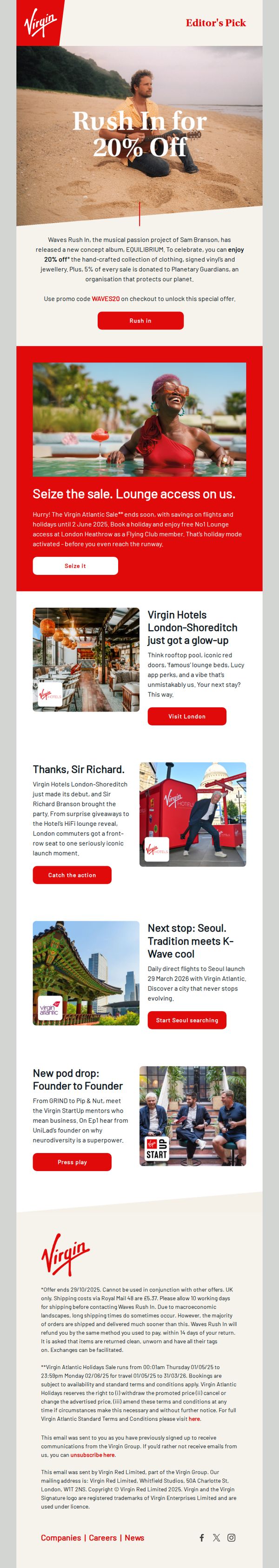 6. Hey, don't miss out! Get 20% off merch, plus the Virgin Atlantic sale ending soon