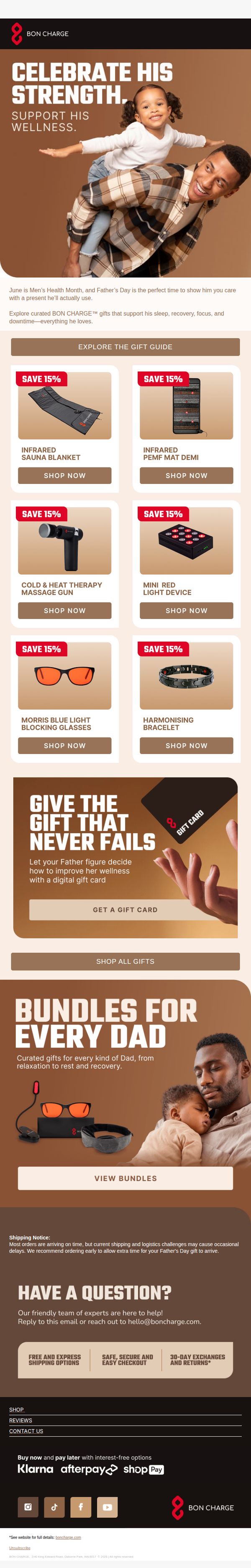 7. Bon Charge - GB: Celebrate Him With 15% Off Wellness Gifts