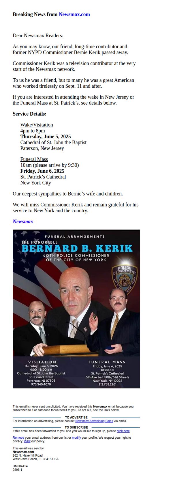 7. Newsmax: Bernie Kerik Services Thursday, Friday