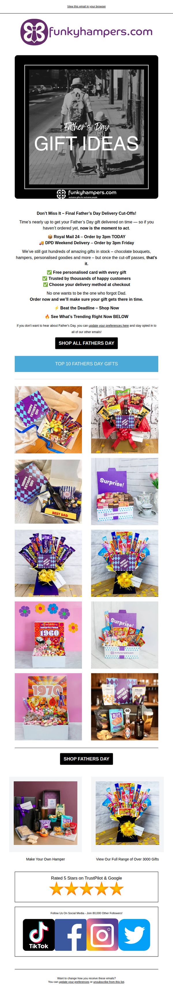 10. Funky Hampers: Order by 3pm – Final Days to Get It There for Father’s Day
