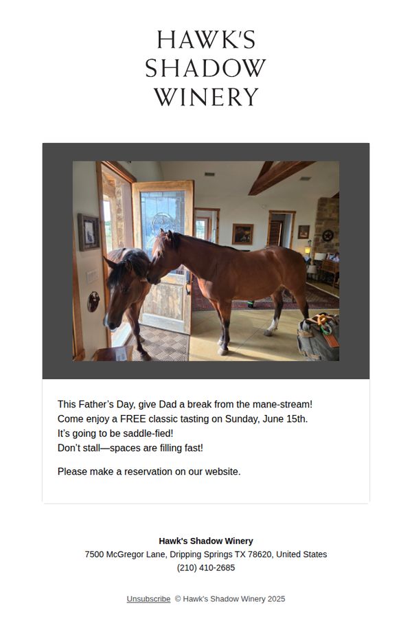 10. Hawk's Shadow Winery : This Father’s Day, Treat Dad to a Free Tasting — Saddle Up!