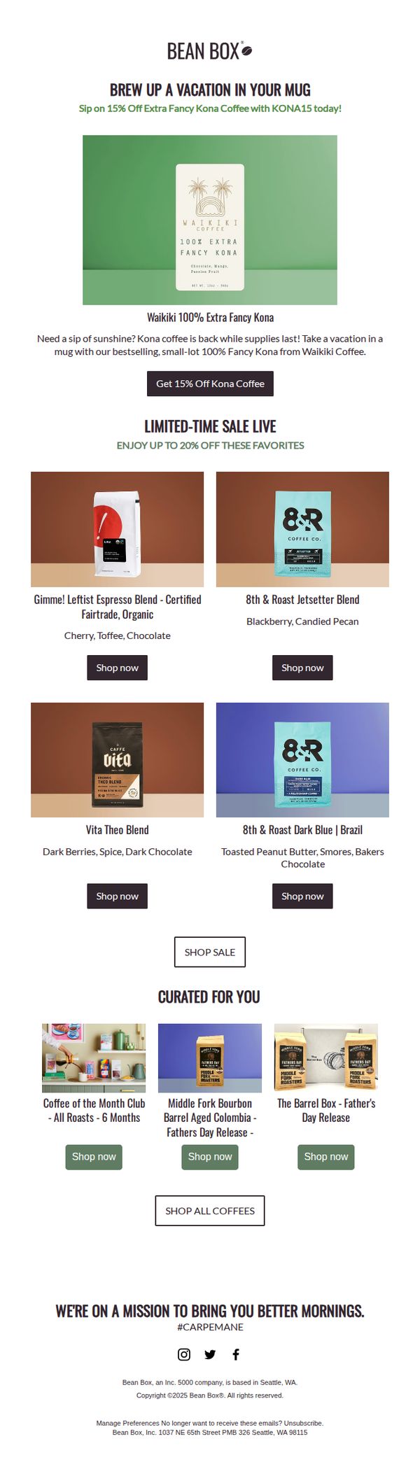 8. LIMITED SALE: 15% Off Extra Fancy Kona Coffee 🏝️☀️☕
