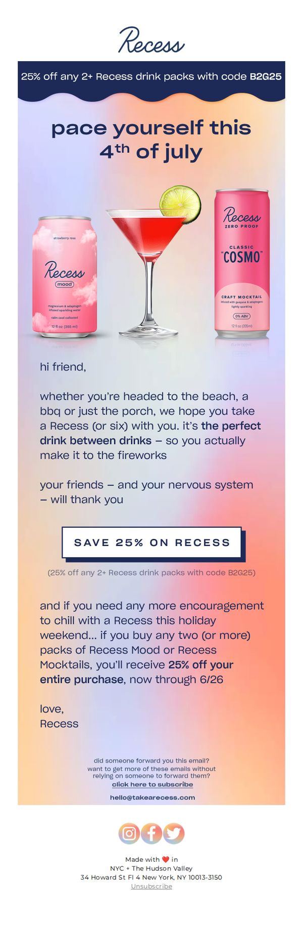 10. Recess: buy 2, get 25% off