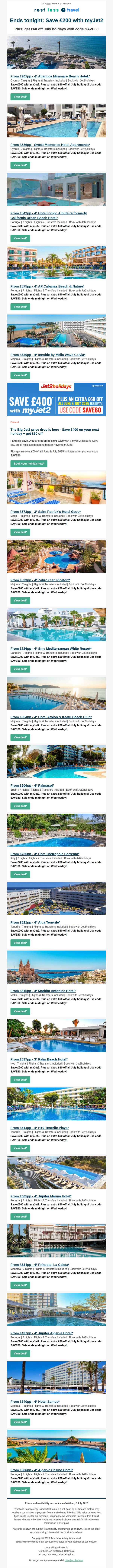 6. Rest Less : Ending tonight -  get £200 off with Jet2holidays