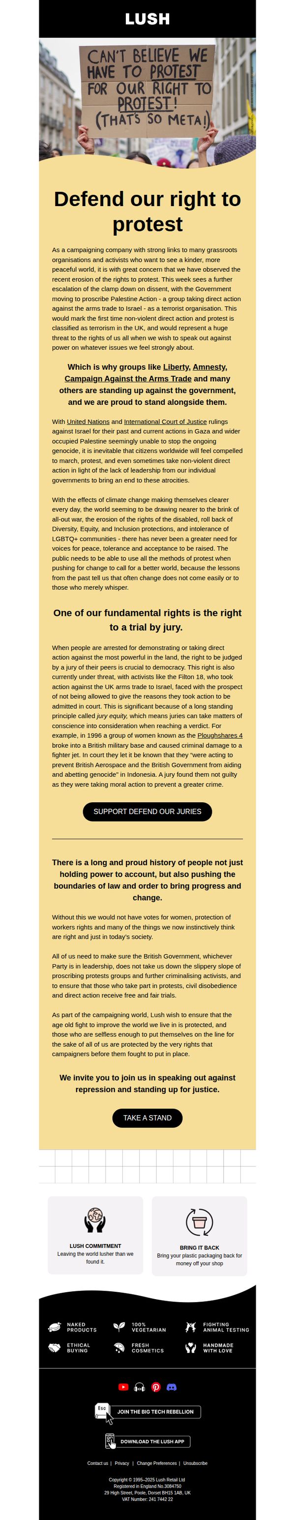 7. Lush - EN: Defend our right to protest