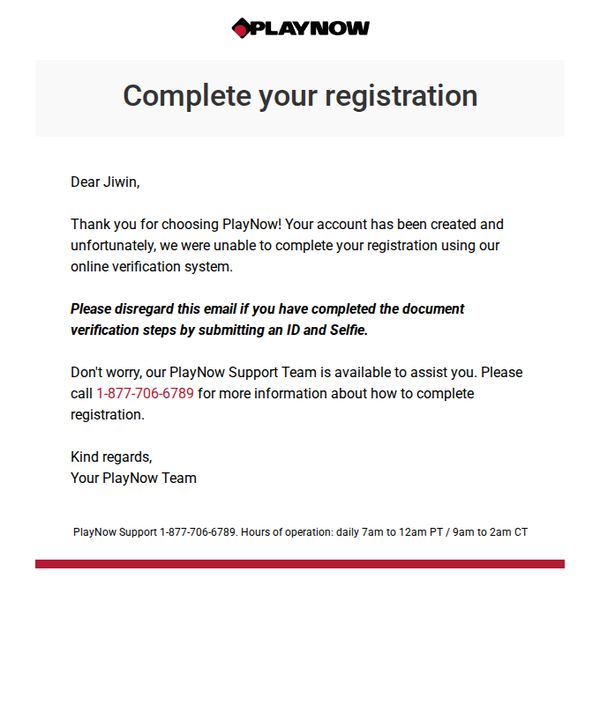 6. PlayNow - SK : Complete your PlayNow registration