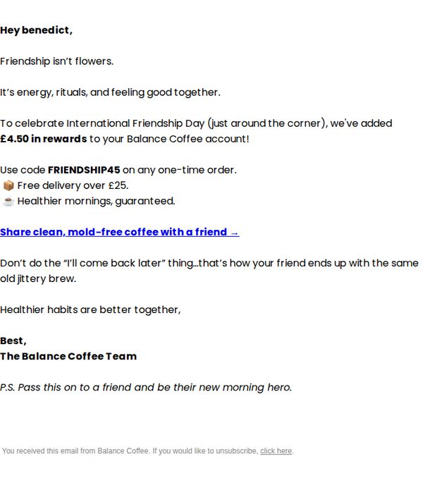 10. Balance Coffee: £4.50 credit added (Balance Coffee account update)