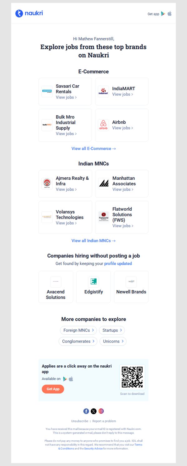8. Naukri : Mathew Fannerstill, Top companies are hiring on Naukri right now!