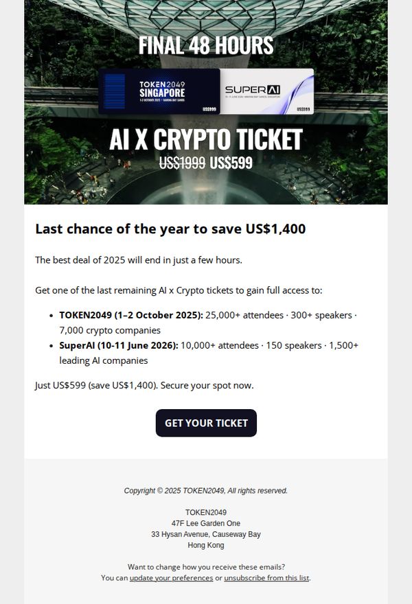 7. TOKEN2049: Final Hours: Save 70% with AI x Crypto Tickets