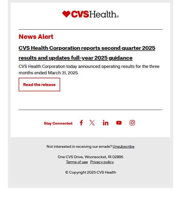 7. Aetna: News alert: CVS Health Corporation reports second quarter 2025 results and updates full-year 2025 guidance