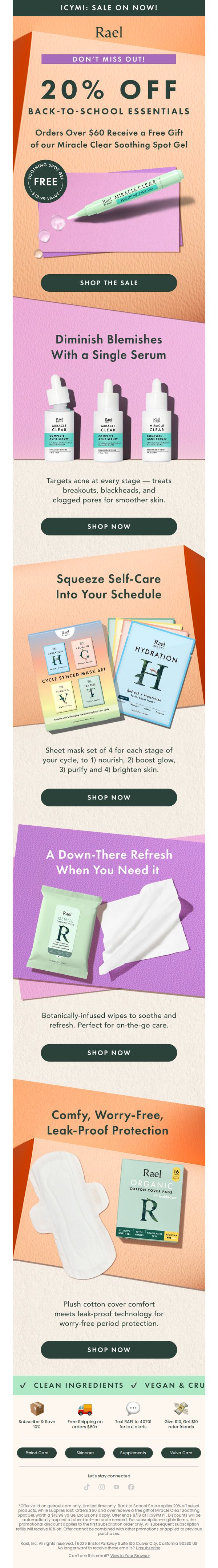 9. Rael: For a Limited Time, Enjoy 20% Off Back‑to‑School Essentials + Free Gift Over $60