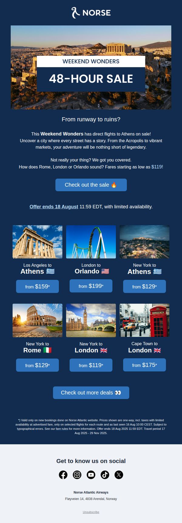 7. Norse Atlantic Airways - FR : Weekend Wonders: Tickets from $119! 👀