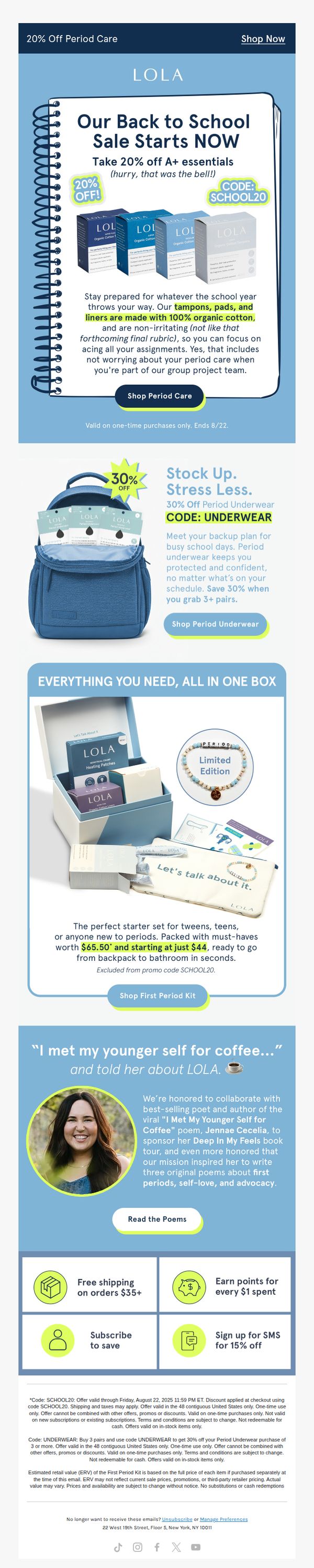 8. Lola: Take 20% off A+ essentials