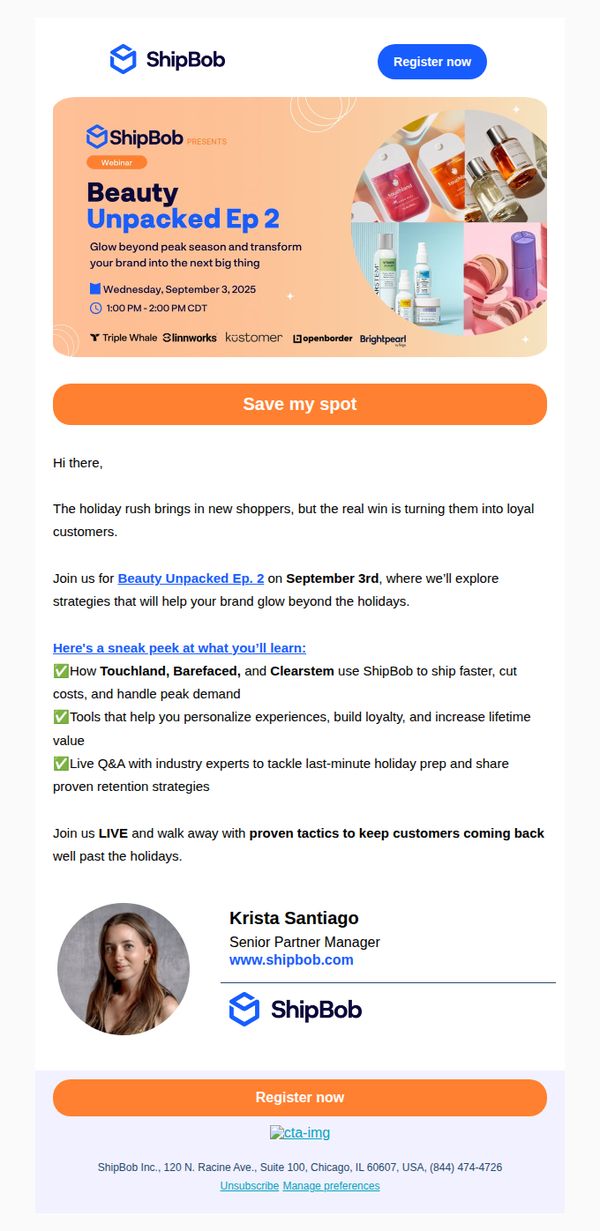 6. ShipBob: Hi there, turn holiday traffic into loyalty 🎁
