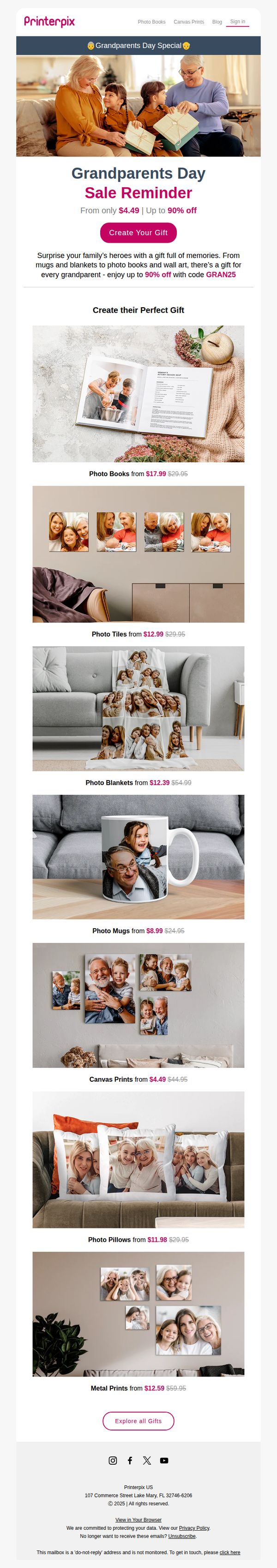 7. Printerpix - US: 🎉 Reminder: Celebrate your grandparents with photo gifts starting at $4.49