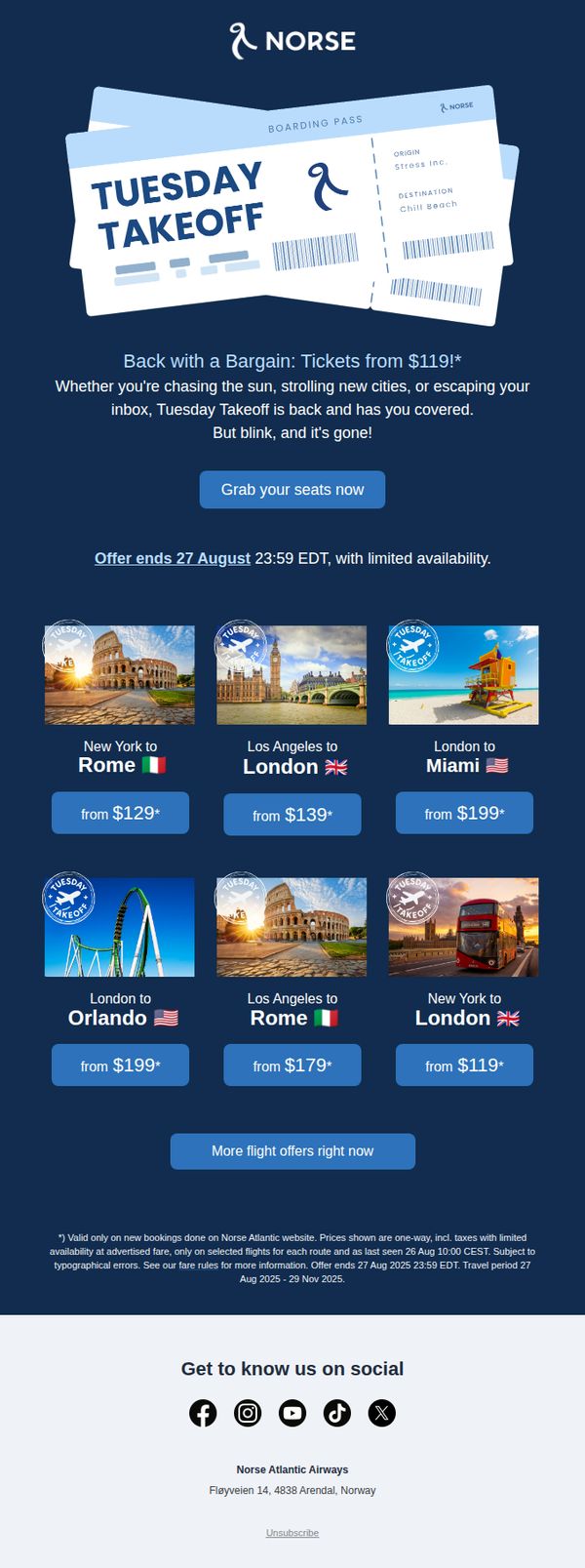 8. Norse Atlantic Airways - FR : Back with a bargain: Tickets from $119!🔥