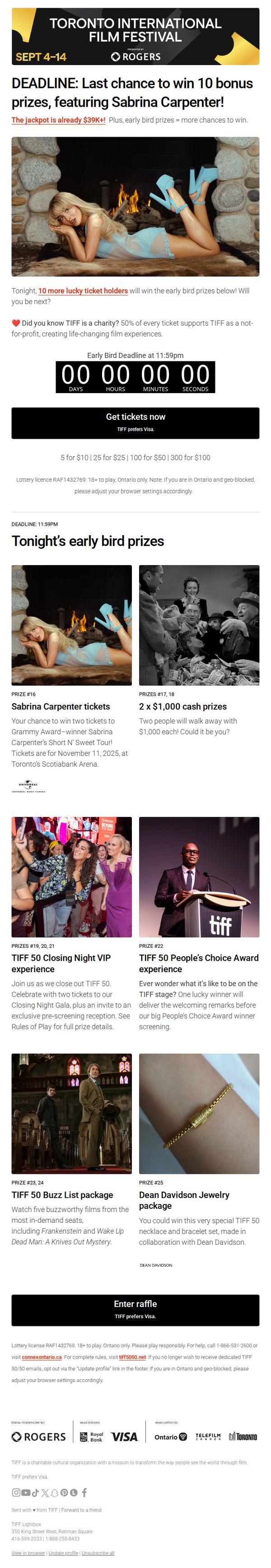 10. TIFF: Want Sabrina Carpenter tickets? Enter now 🎤