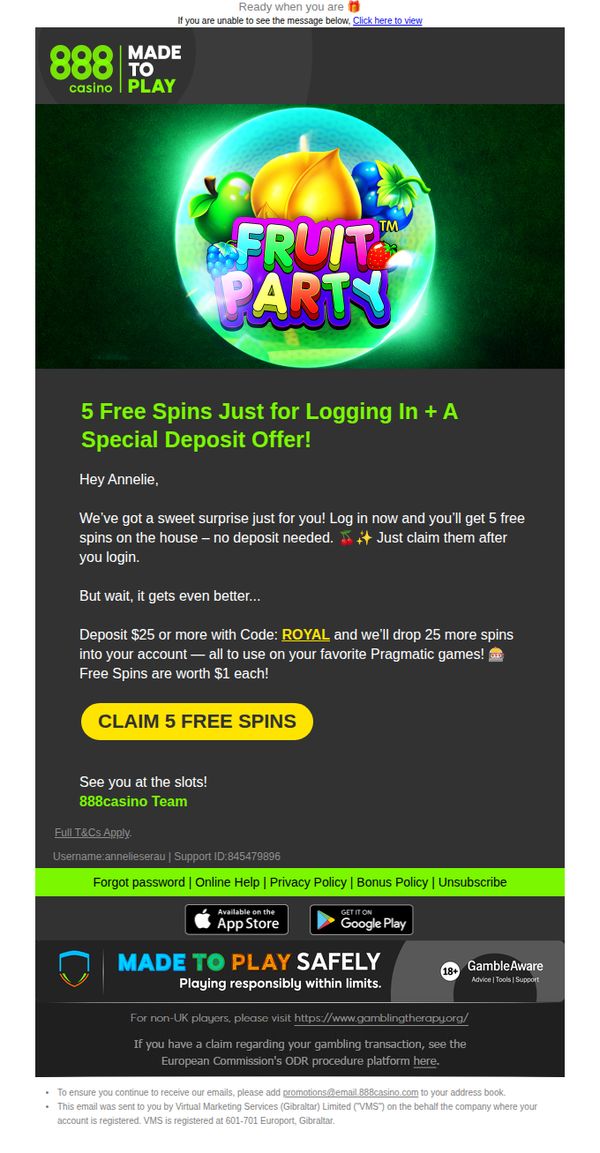 6. 🔓 Log In = 5 Free Spins (Just Like That!) 