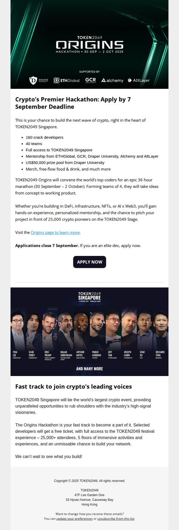8. 🧑‍💻 Apply Now: Build the Future of Crypto at TOKEN2049 Origins Hackathon