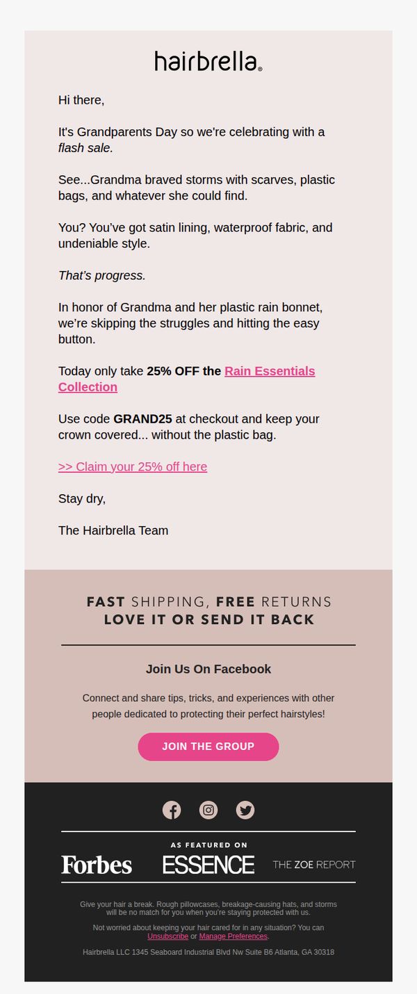 10. hairbrella : Skip the struggle. 25% off rain essentials.