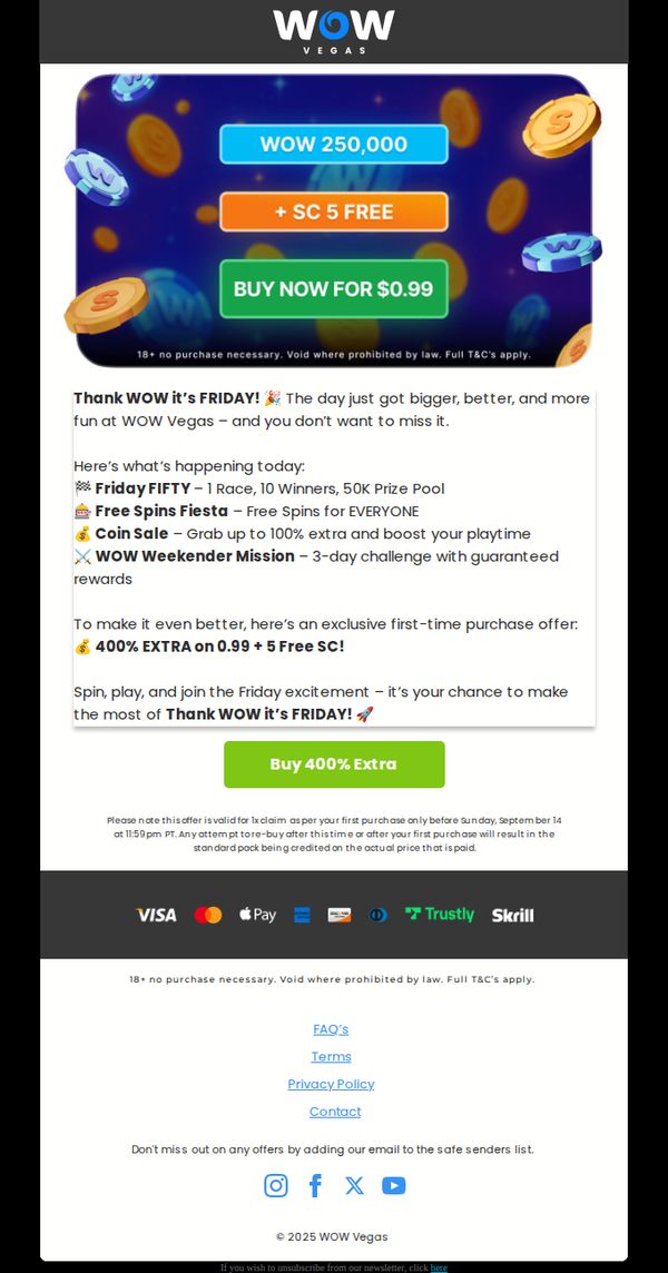 10. 🎁 Purchase $0.99, Grab 400% Extra Coins!