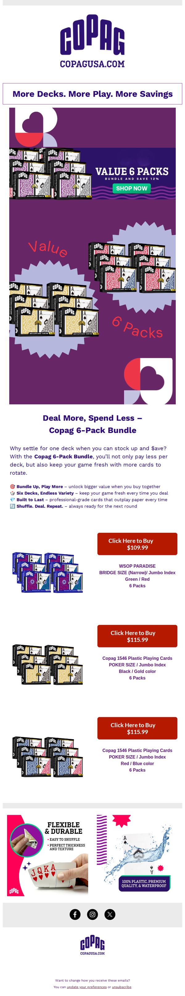 8. Copag USA: Deal More, Spend Less – Copag 6-Pack Bundle