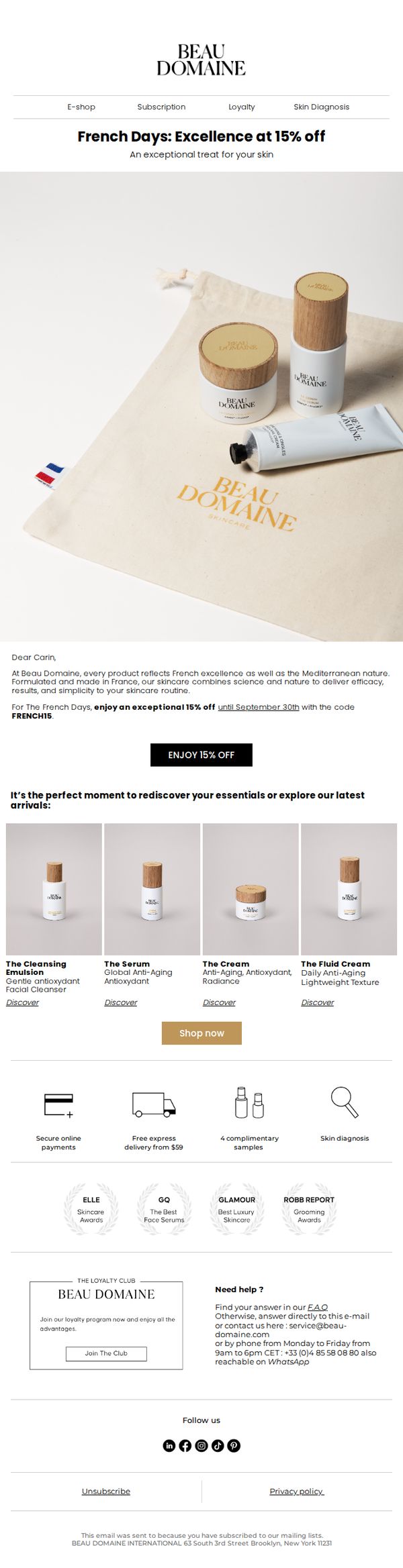 9. Le Domaine: Get 15% off French luxury skincare during the French Days