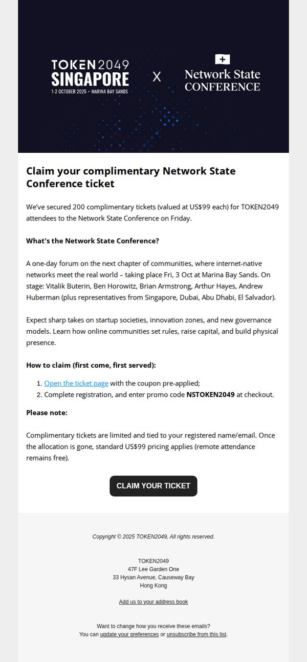9. TOKEN2049 Attendees Get Free Access to the Network State Conference