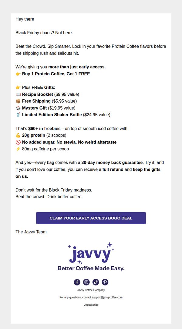 6. Javy Coffee: SALE! Beat the Black Friday Crowd