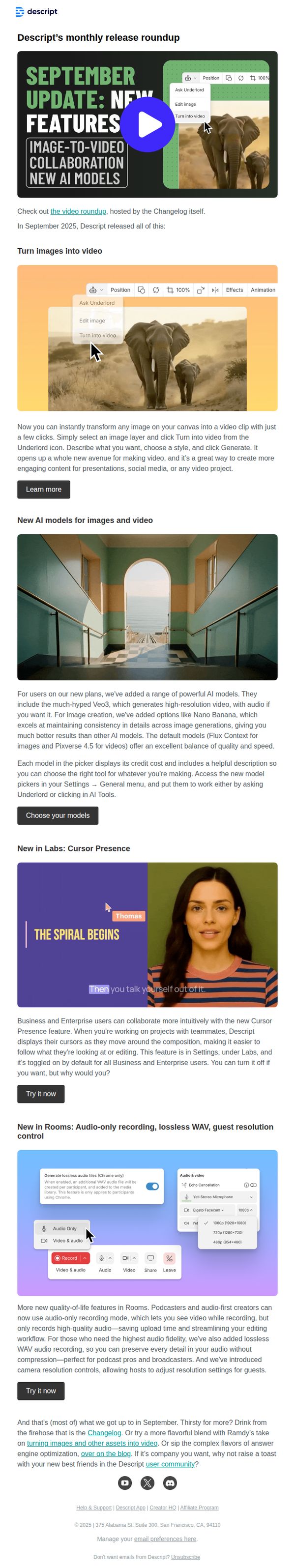 9. Turn images into video + new AI models in Descript's September releases