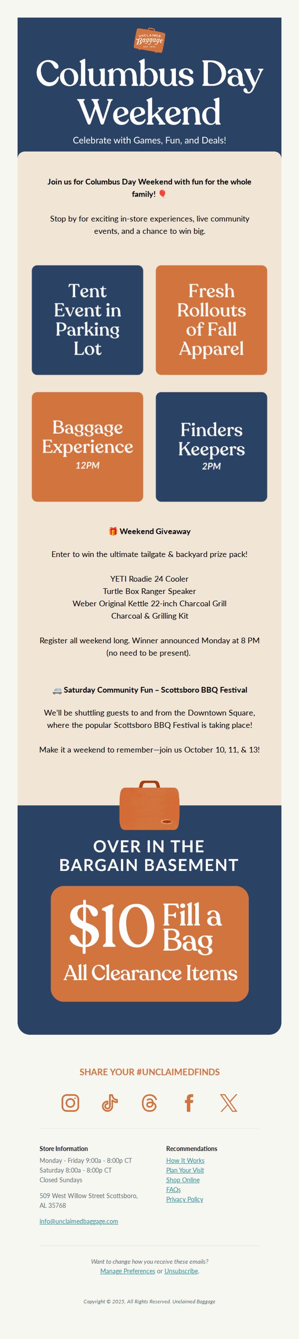 8. Unclaimed Baggage: IN-STORE: 🎉  Join Us For Columbus Day Weekend!