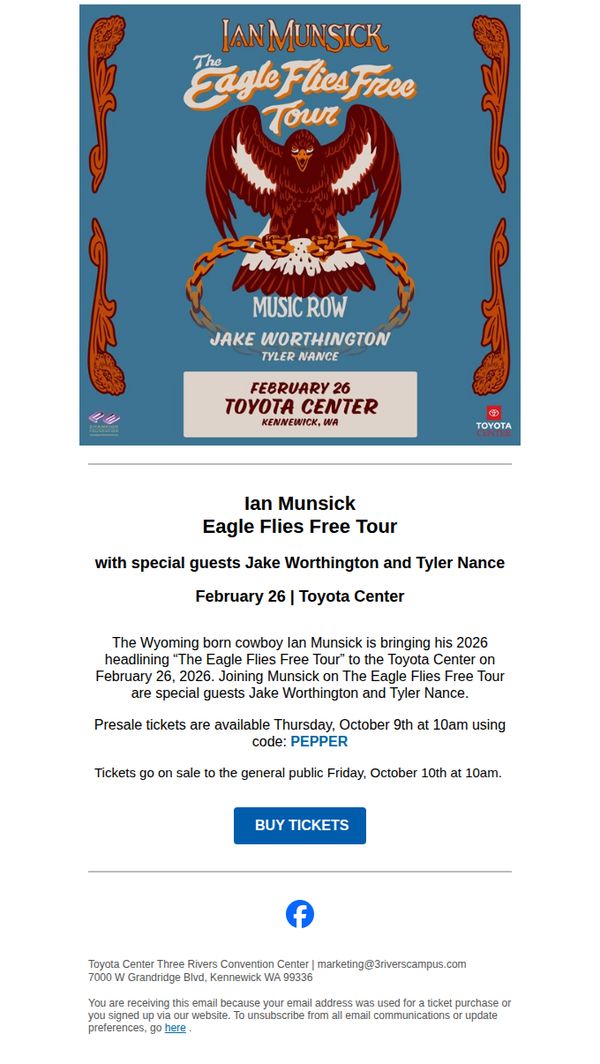 6. Ian Munsick: Eagle Flies Free Tour Feb 26 at the Toyota Center